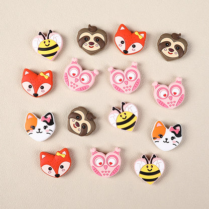 Cute cartoon animal head silicone focal bead