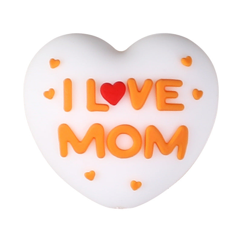Silicone bead cartoon English letter epoxy loose beads DIY jewelry, heart silicone beads for Mother's Day