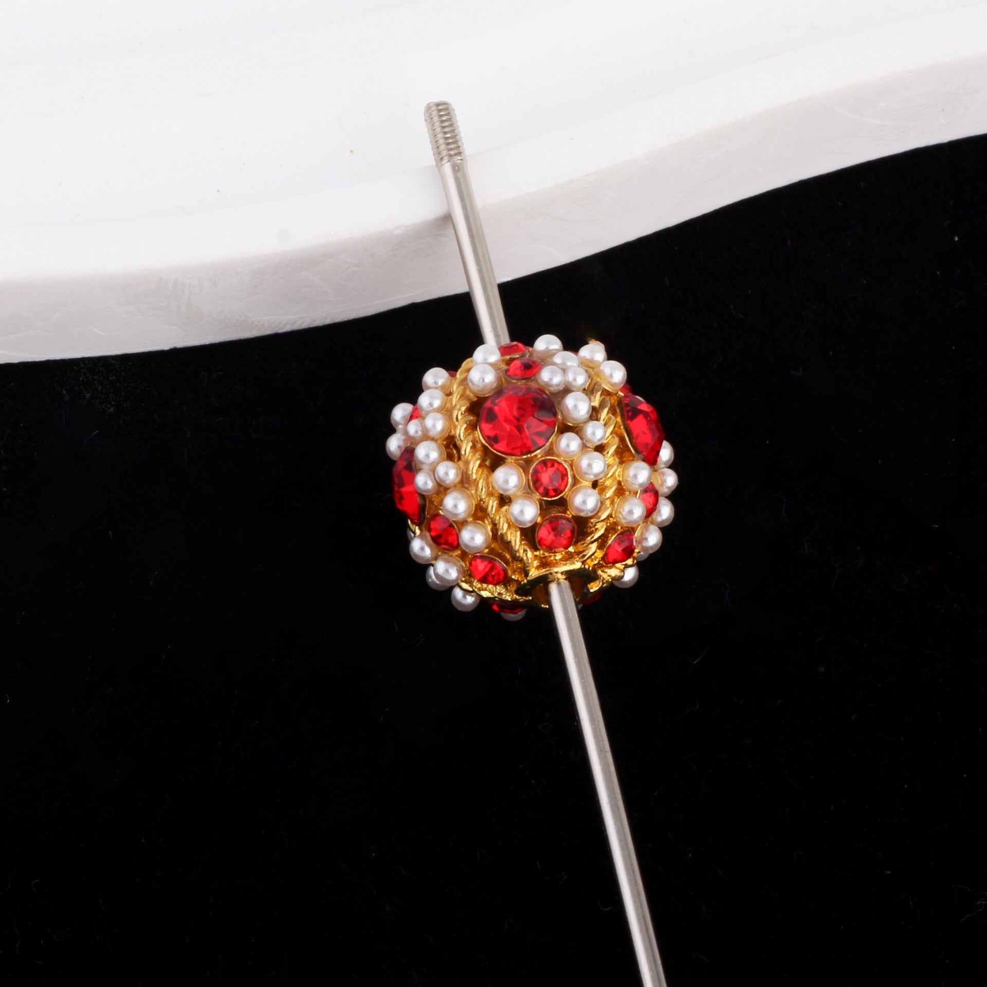Kimhatter Nepal Heavy-Duty Alloy Pumpkin Bead with Rhinestones & Diamond Ball