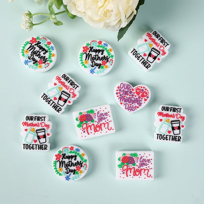 Silicone bead cartoon English letter epoxy loose beads DIY jewelry, heart silicone beads for Mother's Day