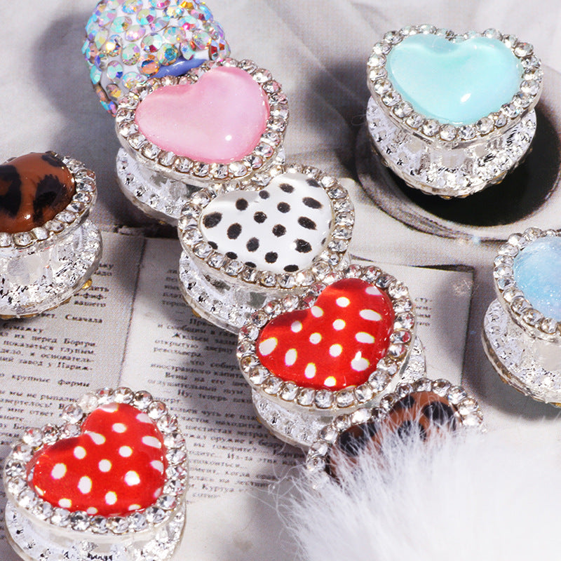 Heavy Duty Double-Layer Heart Alloy Bead with Rhinestones