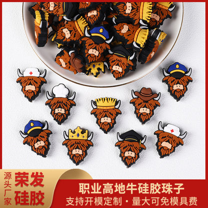 Special cartoon highland cow silicone focal beads
