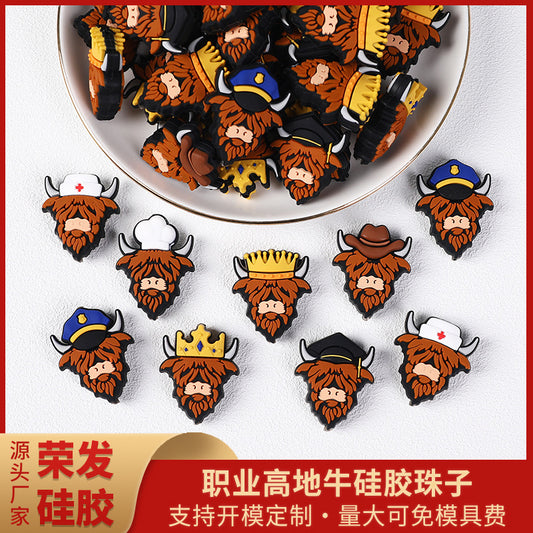 Special cartoon highland cow silicone focal beads