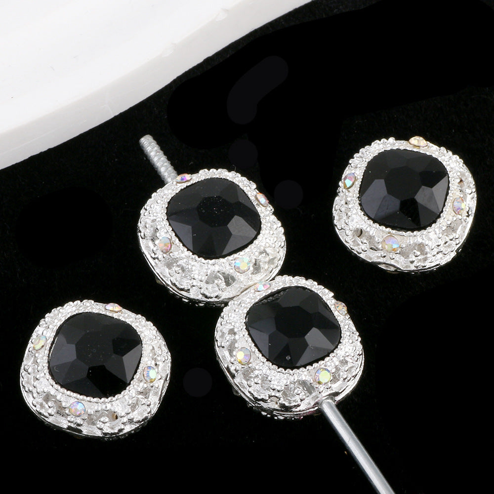 Kimhatter Silver Small Square Rhinestone Alloy Diamond Ball Bead
