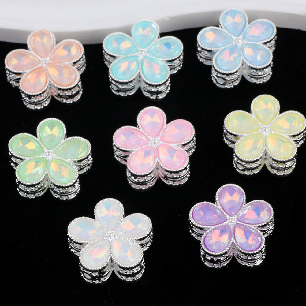 Kimhatter Mocha Alloy 5-Petal Flower Diamond Ball Beads with Straight Hole