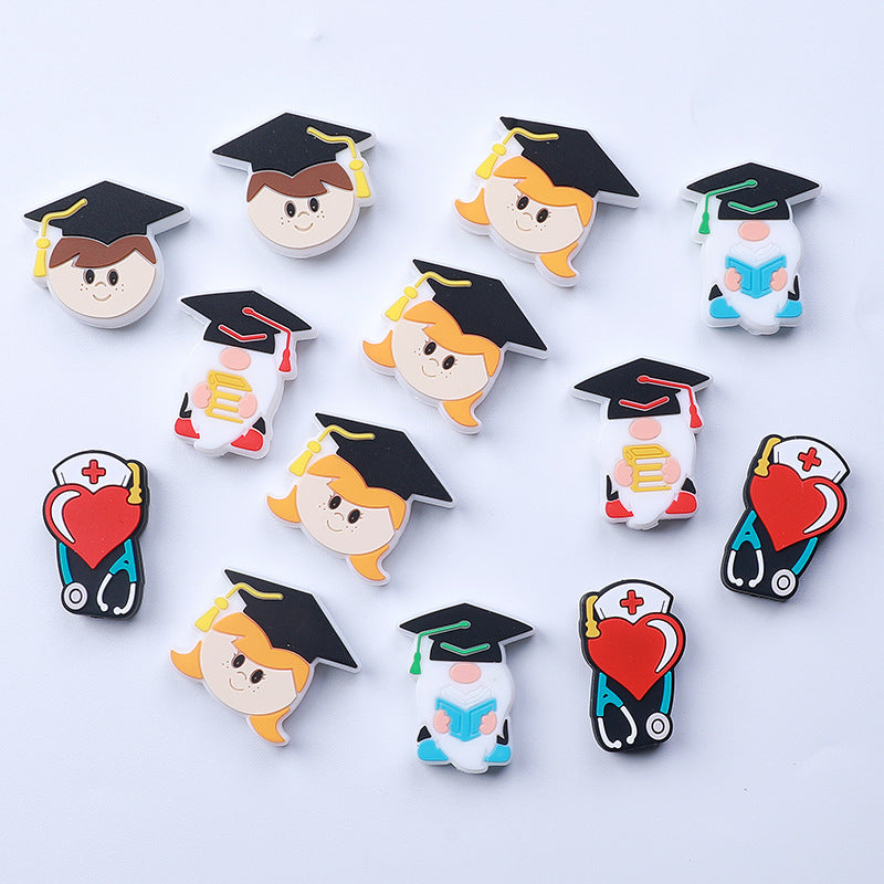 Cartoon gnome graduation series silicone focal beads
