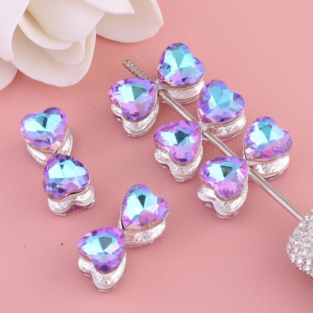 Heavy-Duty Alloy Bowtie Double-Sided Heart with Zircon Stones