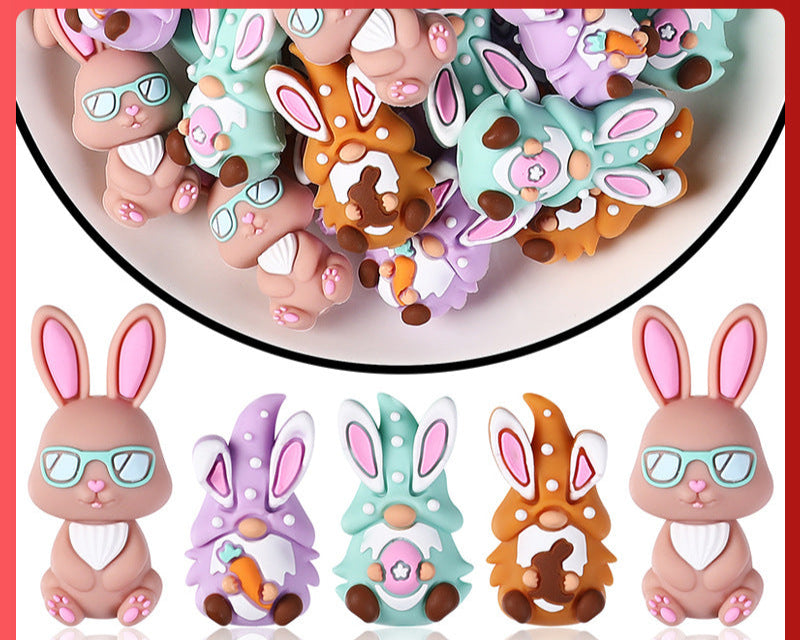 Easter 3D silicone beads, cartoon rabbit, three-dimensional gnome silicone bead accessories