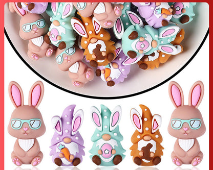 Easter 3D silicone beads, cartoon rabbit, three-dimensional gnome silicone bead accessories