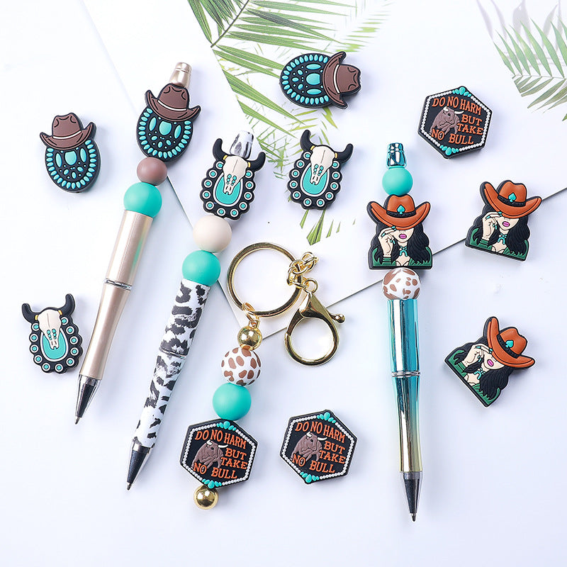 Bull head, cowgirl hat silicone focal bead