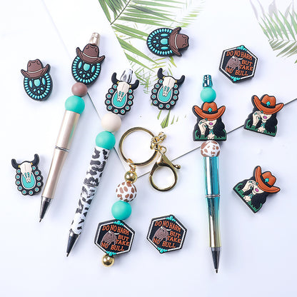 Bull head, cowgirl hat silicone focal bead