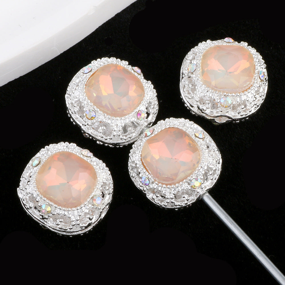 Kimhatter Silver Small Square Rhinestone Alloy Diamond Ball Bead