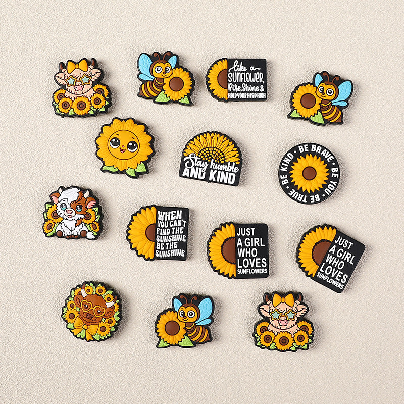 Cartoon Sunflower bee, cow silicone focal bead