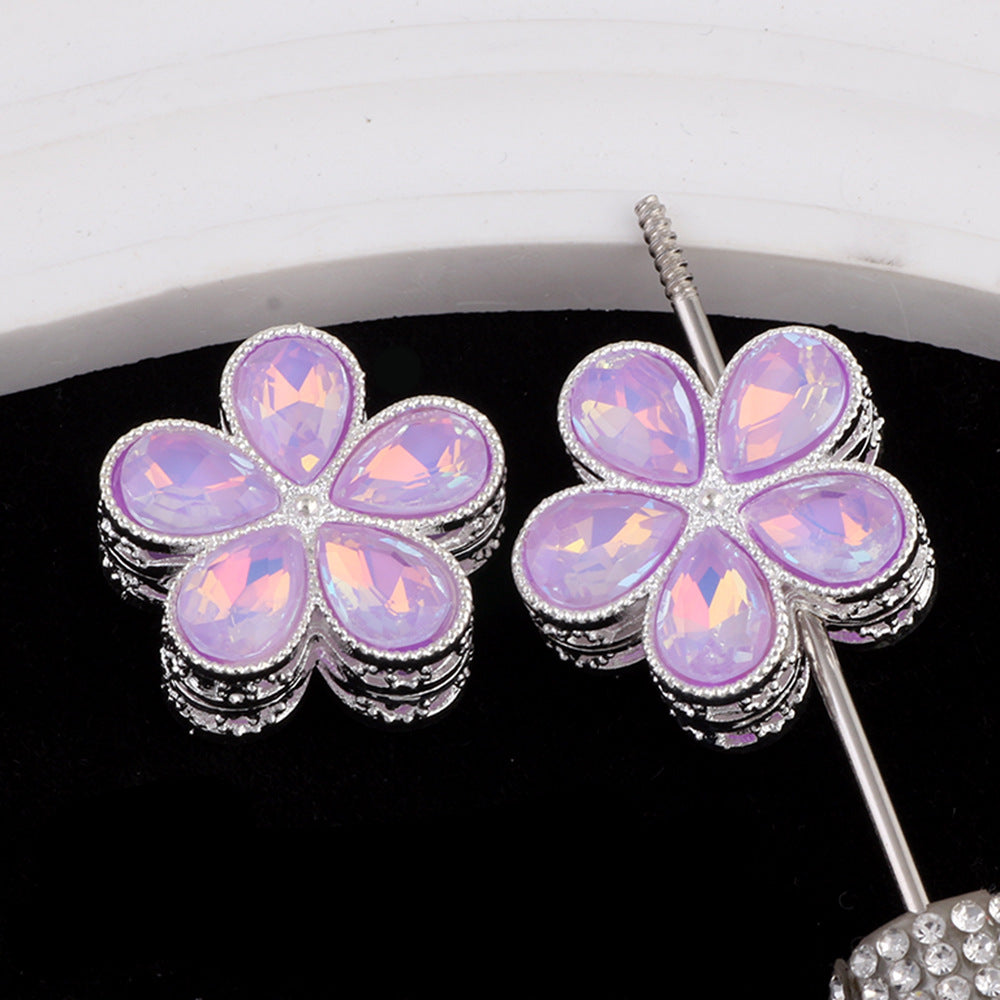 Kimhatter Mocha Alloy 5-Petal Flower Diamond Ball Beads with Straight Hole