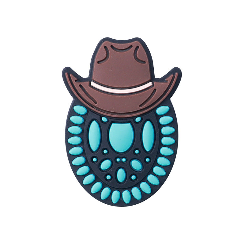 Bull head, cowgirl hat silicone focal bead