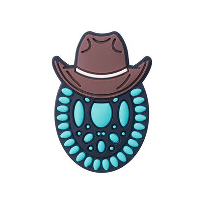 Bull head, cowgirl hat silicone focal bead