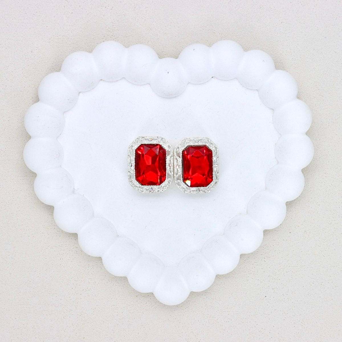Silver Alloy Openwork Rectangle Double-Sided Crystal Bead