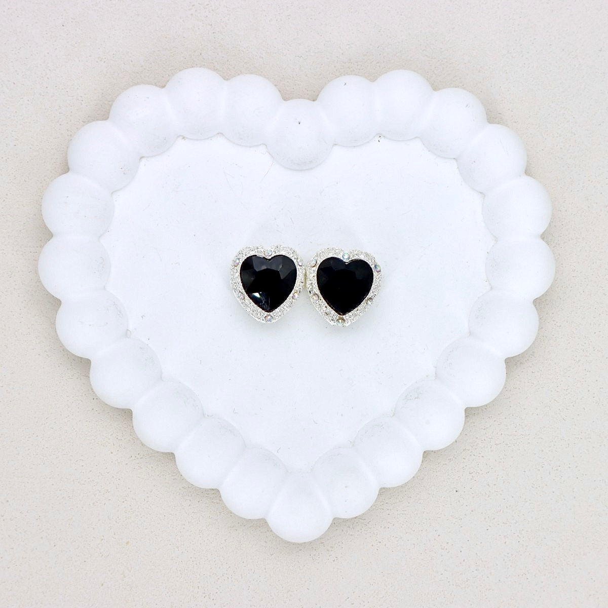 Kimhatter Heart Silver Double-Sided Crystal Alloy Bead with Diamond Ball 2pcs/bag
