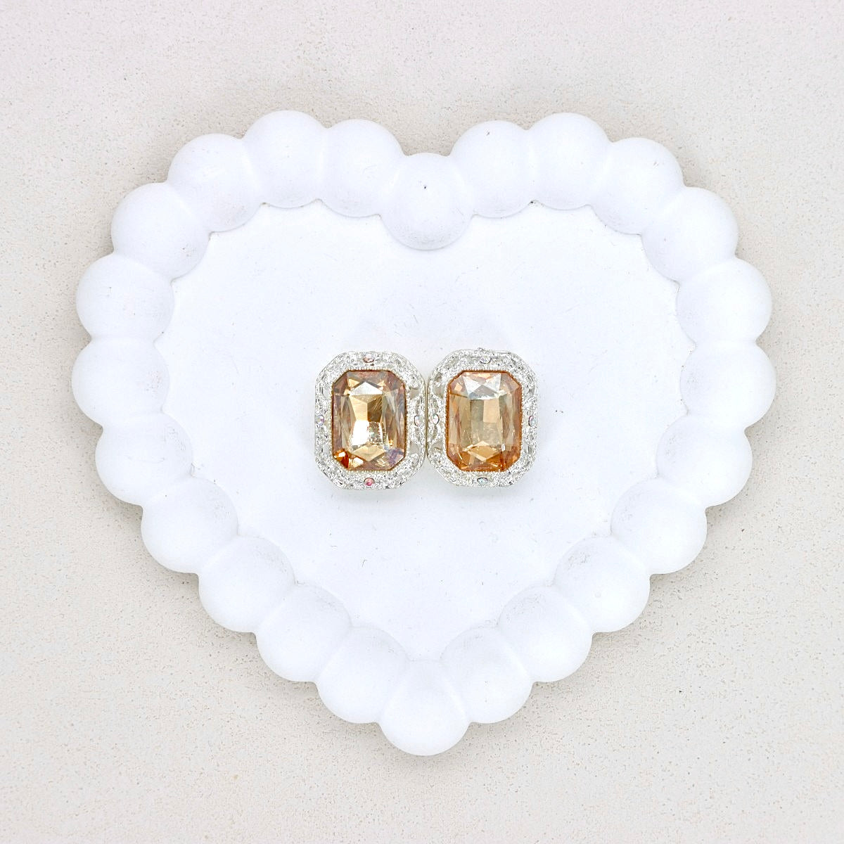 Silver Alloy Openwork Rectangle Double-Sided Crystal Bead