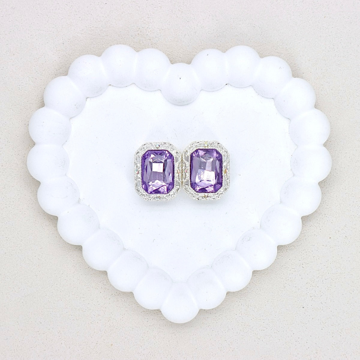 Silver Alloy Openwork Rectangle Double-Sided Crystal Bead