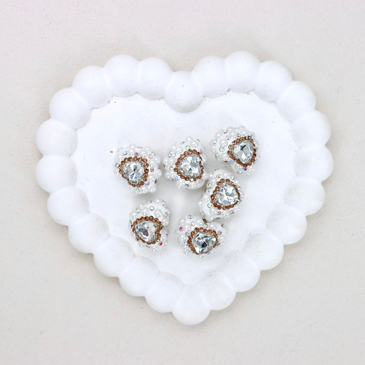Kimhatter Pearl Heart Diamond Ball Beads with Straight Hole