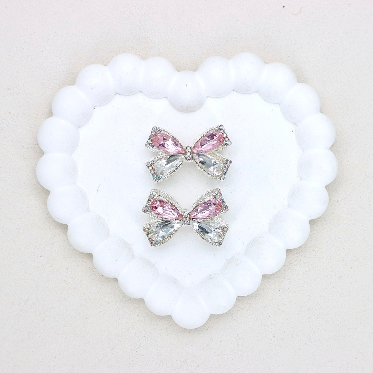Kimhatter Colorful Crystal Bow Alloy Beads with Straight Hole 2pcs/bag