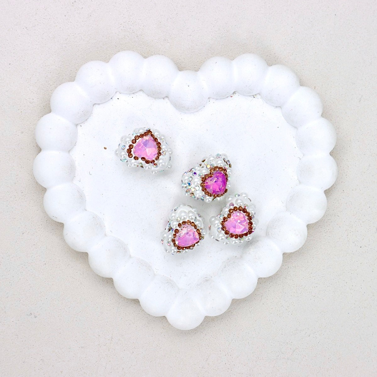 Kimhatter Pearl Heart Diamond Ball Beads with Straight Hole