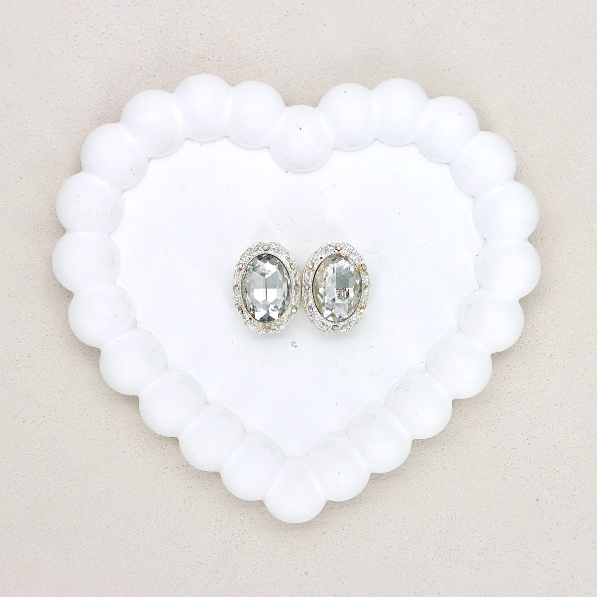 Oval Silver Double-Sided Crystal Alloy Bead with Diamond Ball Design