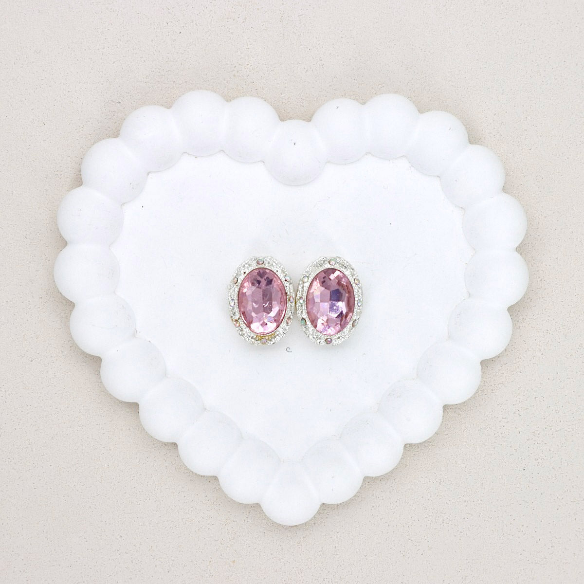 Oval Silver Double-Sided Crystal Alloy Bead with Diamond Ball Design