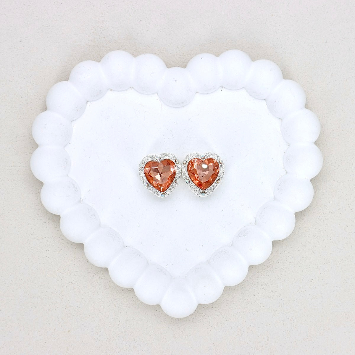Kimhatter Heart Silver Double-Sided Crystal Alloy Bead with Diamond Ball 2pcs/bag