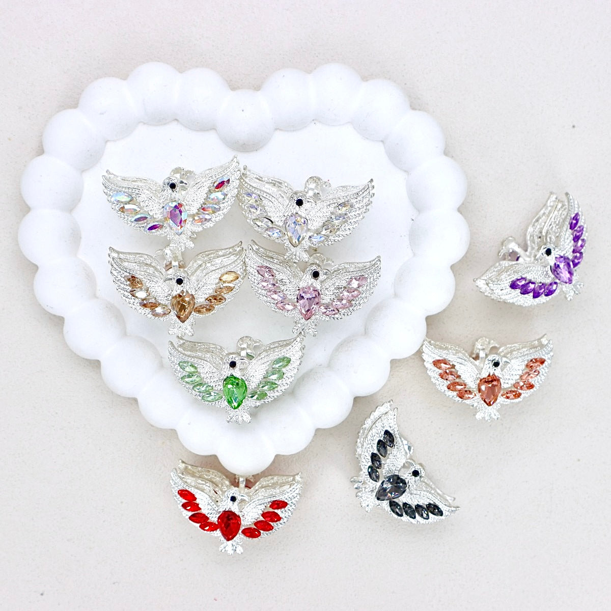Kimhatter 3D Heart with Large Wings Alloy Bead with Straight Hole