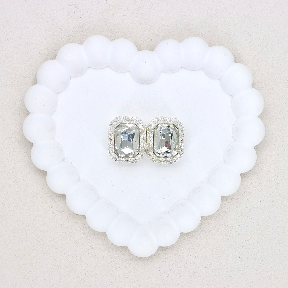 Silver Alloy Openwork Rectangle Double-Sided Crystal Bead
