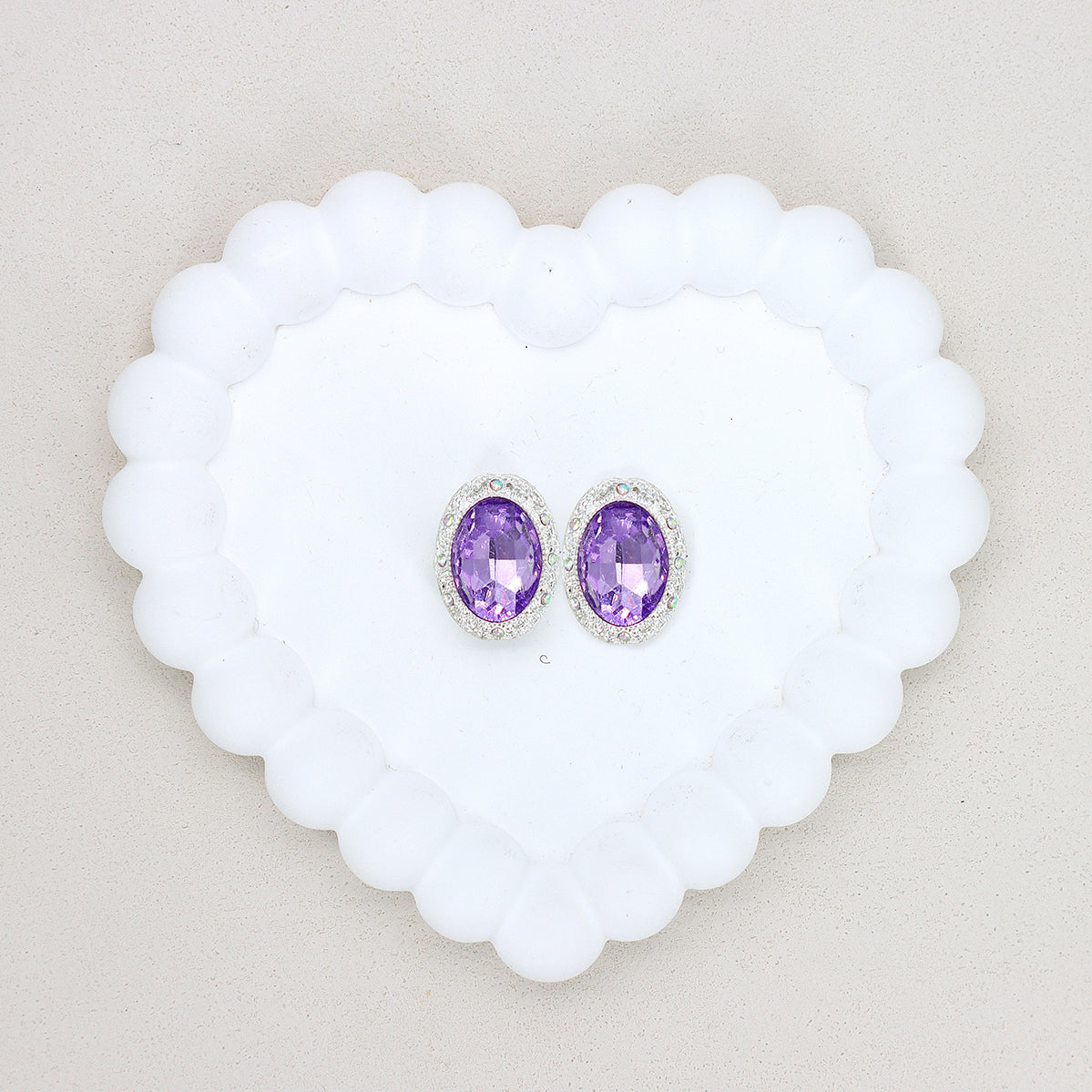Oval Silver Double-Sided Crystal Alloy Bead with Diamond Ball Design