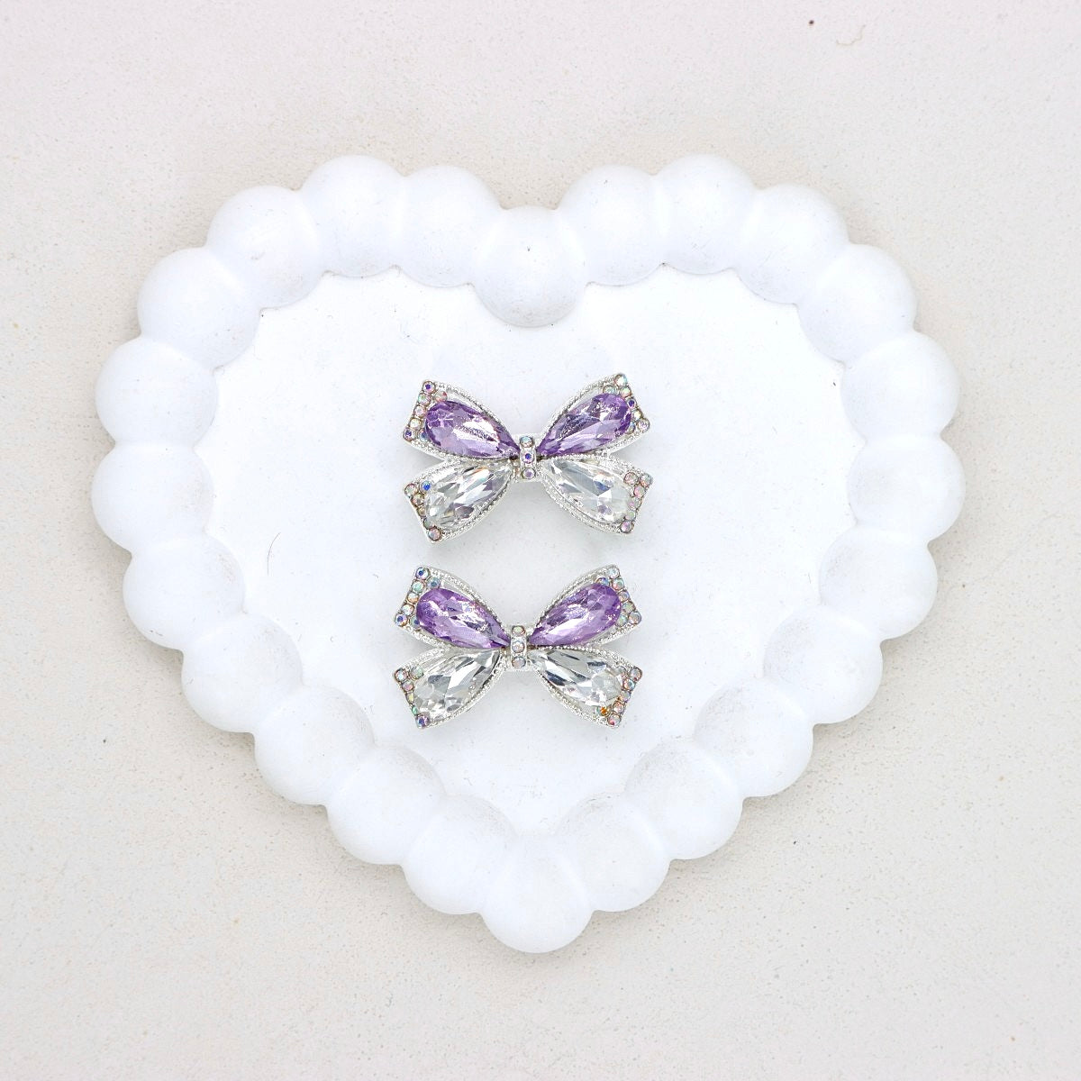 Kimhatter Colorful Crystal Bow Alloy Beads with Straight Hole 2pcs/bag