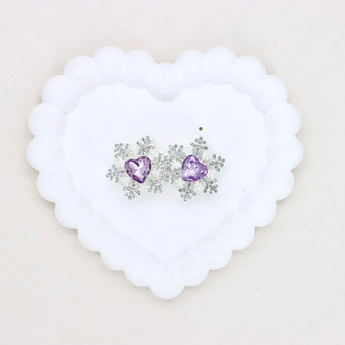 Kimhatter Christmas Snowflake Double-Sided Heart Zircon Alloy Bead with Straight Hole