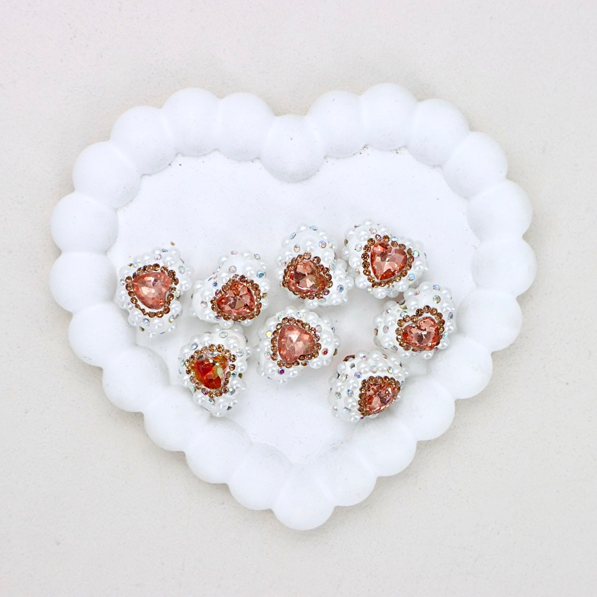 Kimhatter Pearl Heart Diamond Ball Beads with Straight Hole