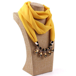 LARRIVED Jewelry Pendants Necklaces Scarf Solid Chiffon Hijab Beads Jewelry Circular Pendant Scarf Women Decorative Neckerchief