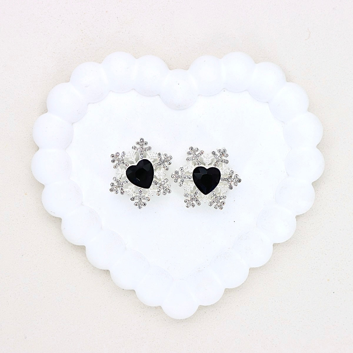 Kimhatter Christmas Snowflake Double-Sided Heart Zircon Alloy Bead with Straight Hole