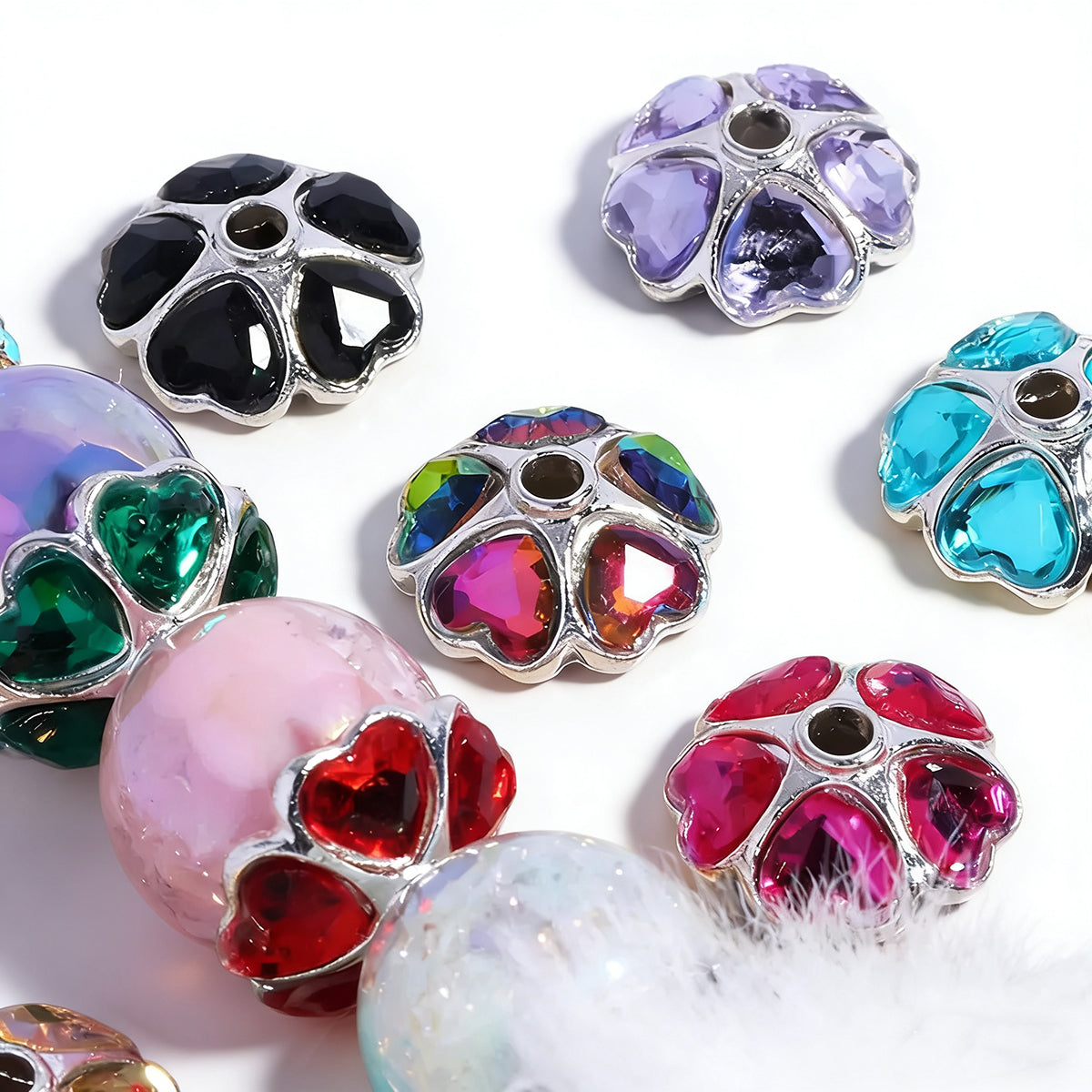 Alloy Rhinestone Flower Spacer Beads in Colors 20pcs/bag