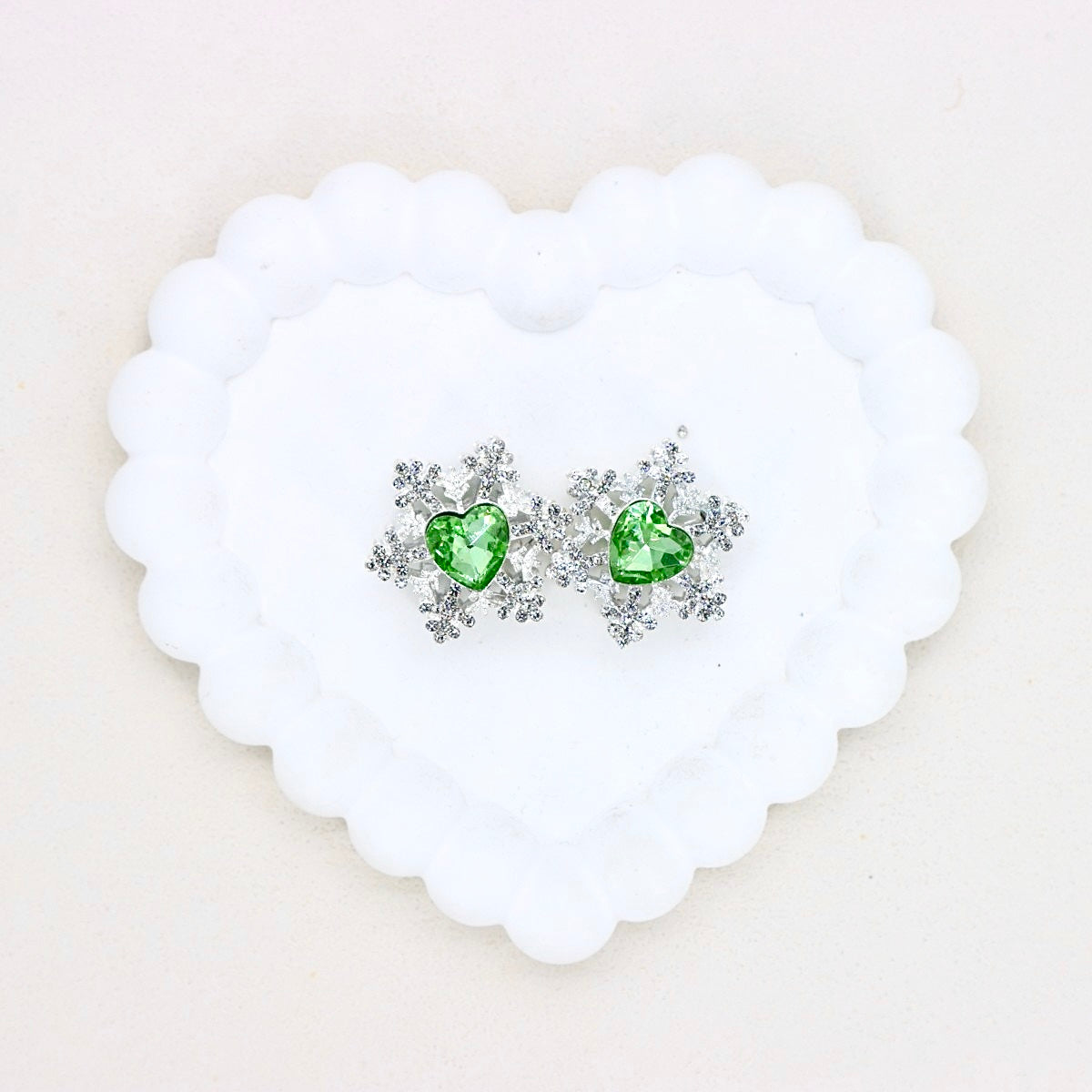 Kimhatter Christmas Snowflake Double-Sided Heart Zircon Alloy Bead with Straight Hole