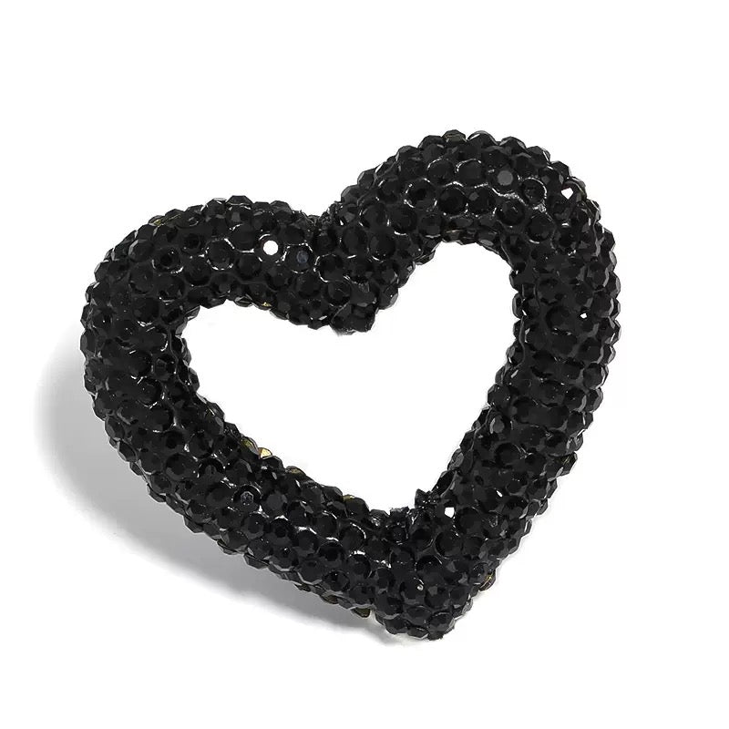 Kimhatter Heart-Shaped Polymer Clay Beads, 27.5×33.5mm Black Diamond Rhinestone Focal Beads with 2mm Hole for Phone Charms, Pen Charms & Jewelry Making