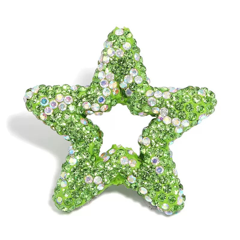 Kimhatter Star Shape Polymer Clay Beads, Peridot Rhinestone Focal Beads for Jewelry & Keychain DIY, 32.5x33.5mm, 1.8mm Hole