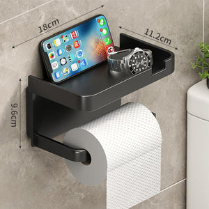 1pc No-drill Adhesive Wall Mounted Toilet Paper Holder With Storage Shelf