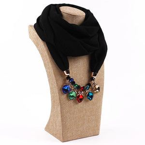 LARRIVED Jewelry Pendants Necklaces Scarf Solid Chiffon Hijab Beads Jewelry Circular Pendant Scarf Women Decorative Neckerchief