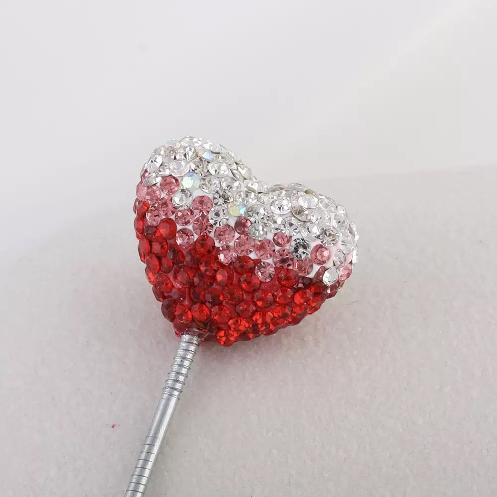 Kimhatter Ombre Heart Polymer Clay Bead with Diamond Ball 3pcs/bag