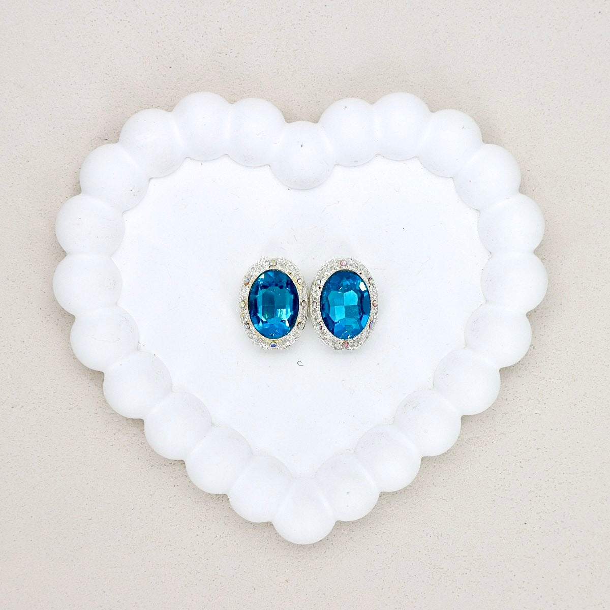 Oval Silver Double-Sided Crystal Alloy Bead with Diamond Ball Design