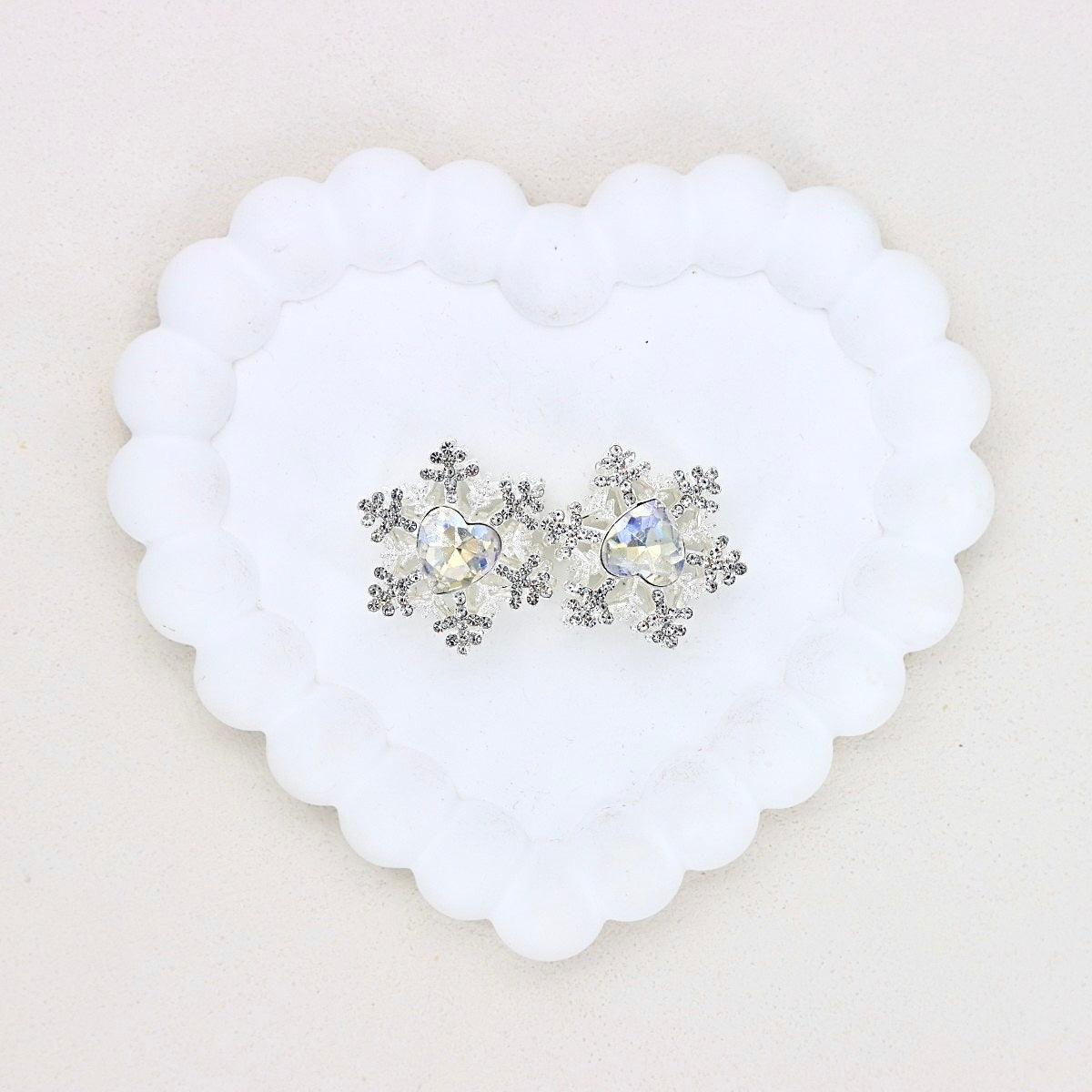 Kimhatter Christmas Snowflake Double-Sided Heart Zircon Alloy Bead with Straight Hole