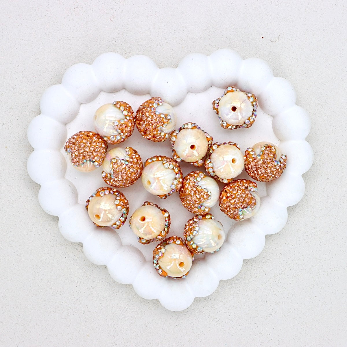 Heavy Duty Polymer Clay Pinecone & Pumpkin Beads with Full Crystal Coverage