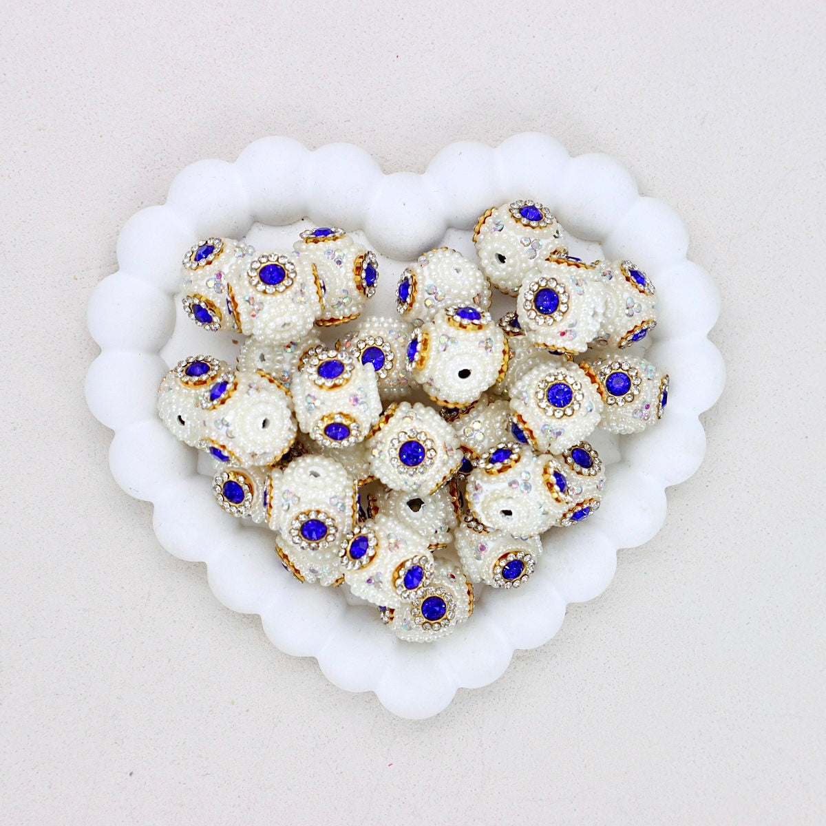 Nepal-Inspired Pearl Polymer Clay Diamond Ball Bead with Straight Hole