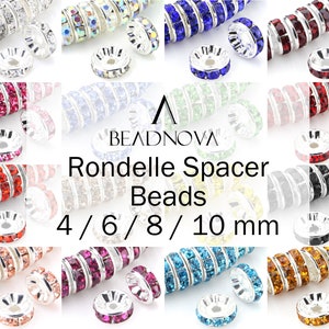 Rondelle Spacer Beads Silver Plated Color Crystal Rhinestone for Jewelry Making Connector 4mm 6mm 8mm 10mm 100pcs Bulk